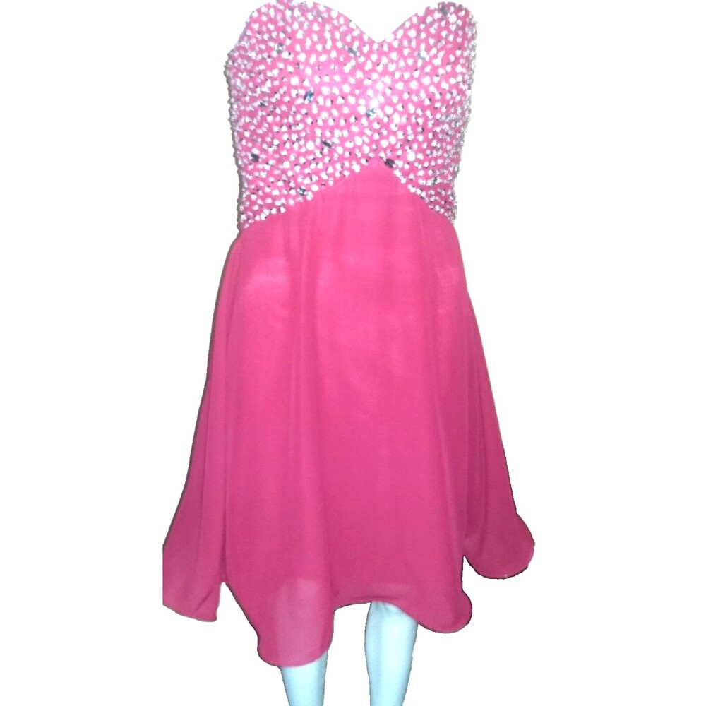 Strapless Cranberry Prom Pageant Bridesmaid Dress Adjustable Size 8 Rhinestones